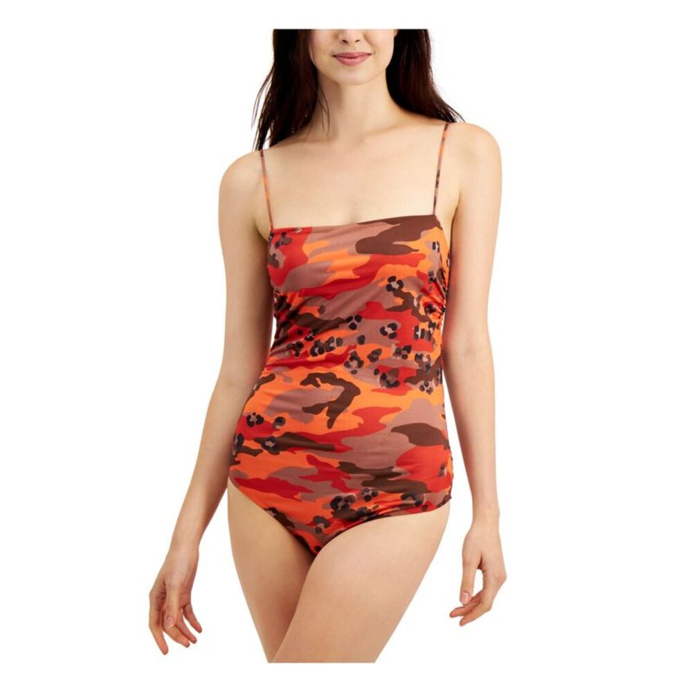 GUESS Womens Orange Camouflage Bodysuit Size: M